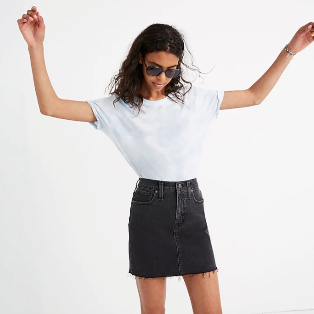 Madewell Stretch Denim Straight Mini Skirt in Ashcraft Wash: Raw-Hemmed Edition